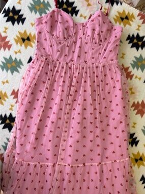 Betsey Johnson Pink Dress with Red Heart Print